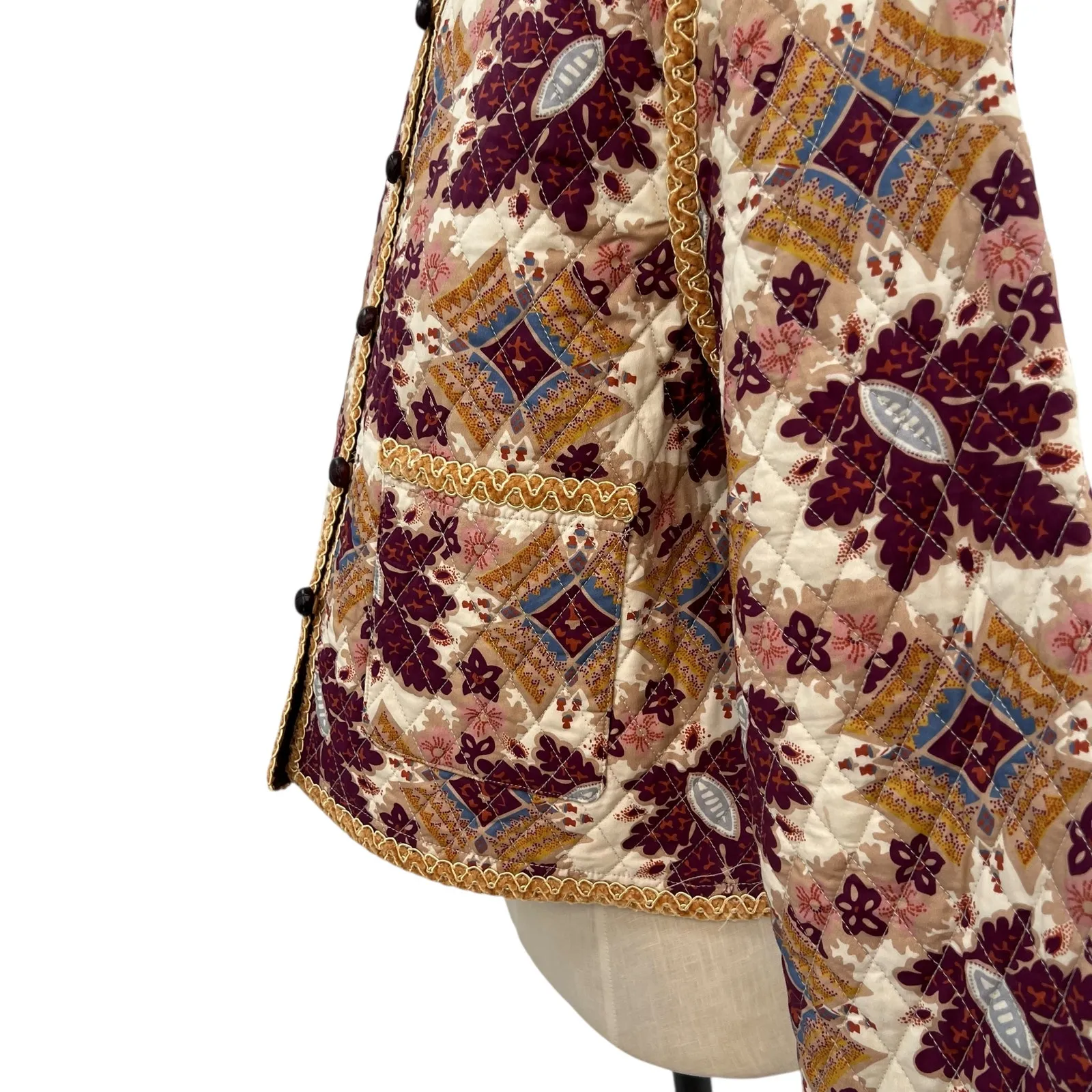 Cara Cara Marissa Quilted Jacket Retro Floral Turtledove Print Size Medium‎ Purple - Image 8