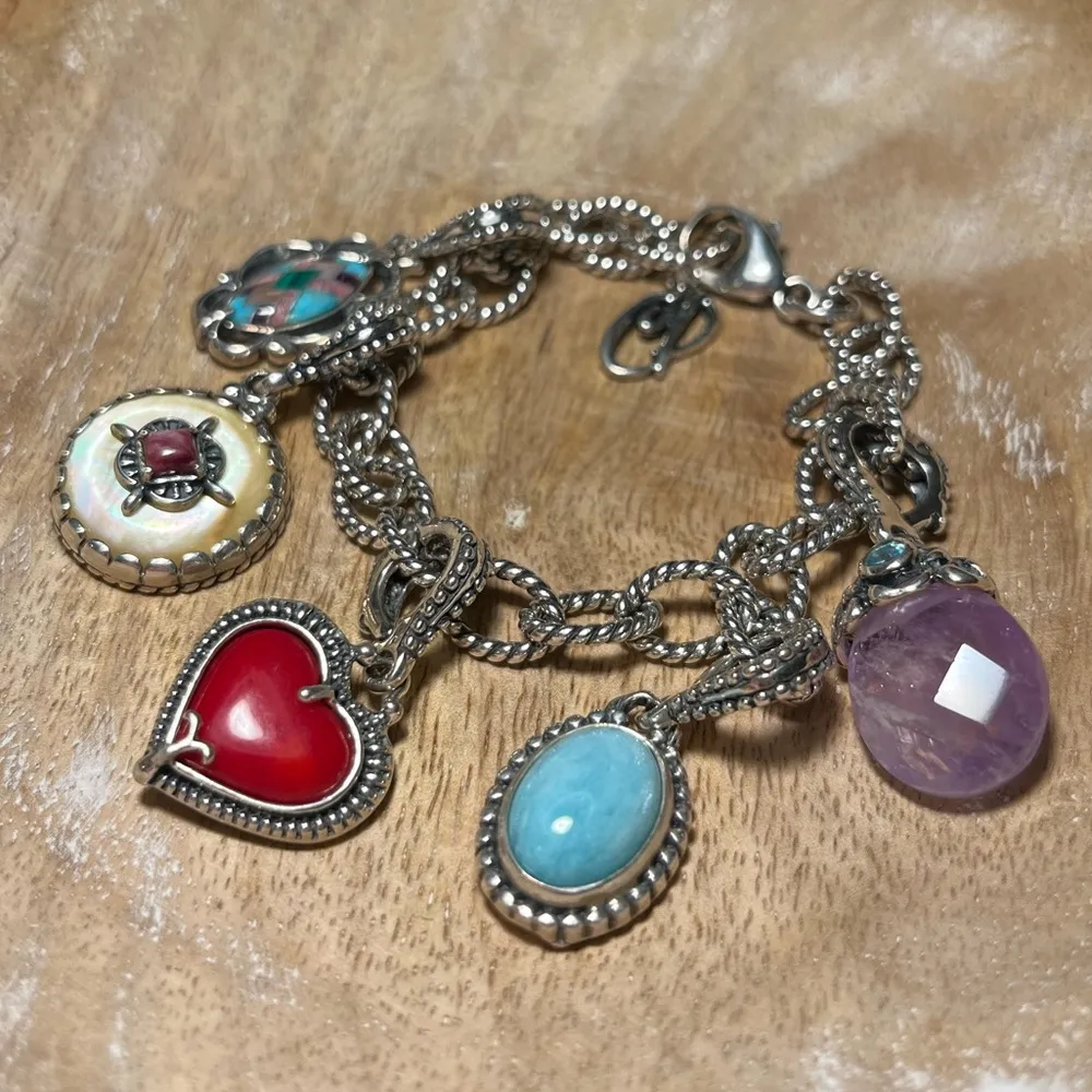 Carolyn Pollack 925 Sterling Bracelet 5 Bejeweled Enhancer Charms Silver - Image 5