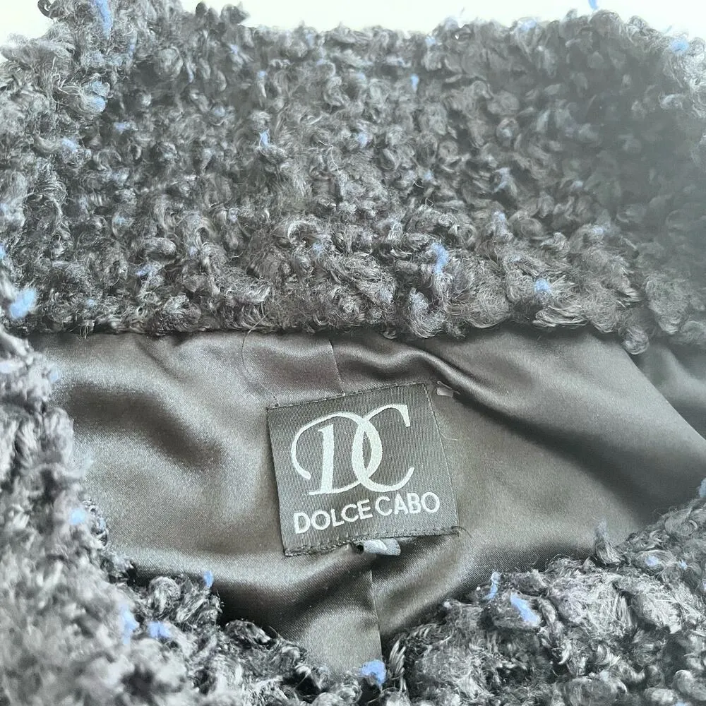 Dolce Cabo Black Boucle Faux Fur Faux Leather Sleeveless Shawl Vest Size M Size M - Image 5