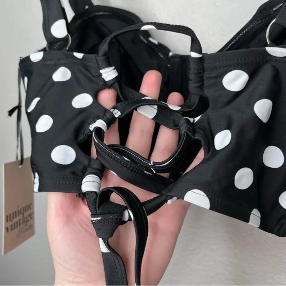 Unique Vintage retro swimsuit black polka dot bikini swim top size medium - Image 10
