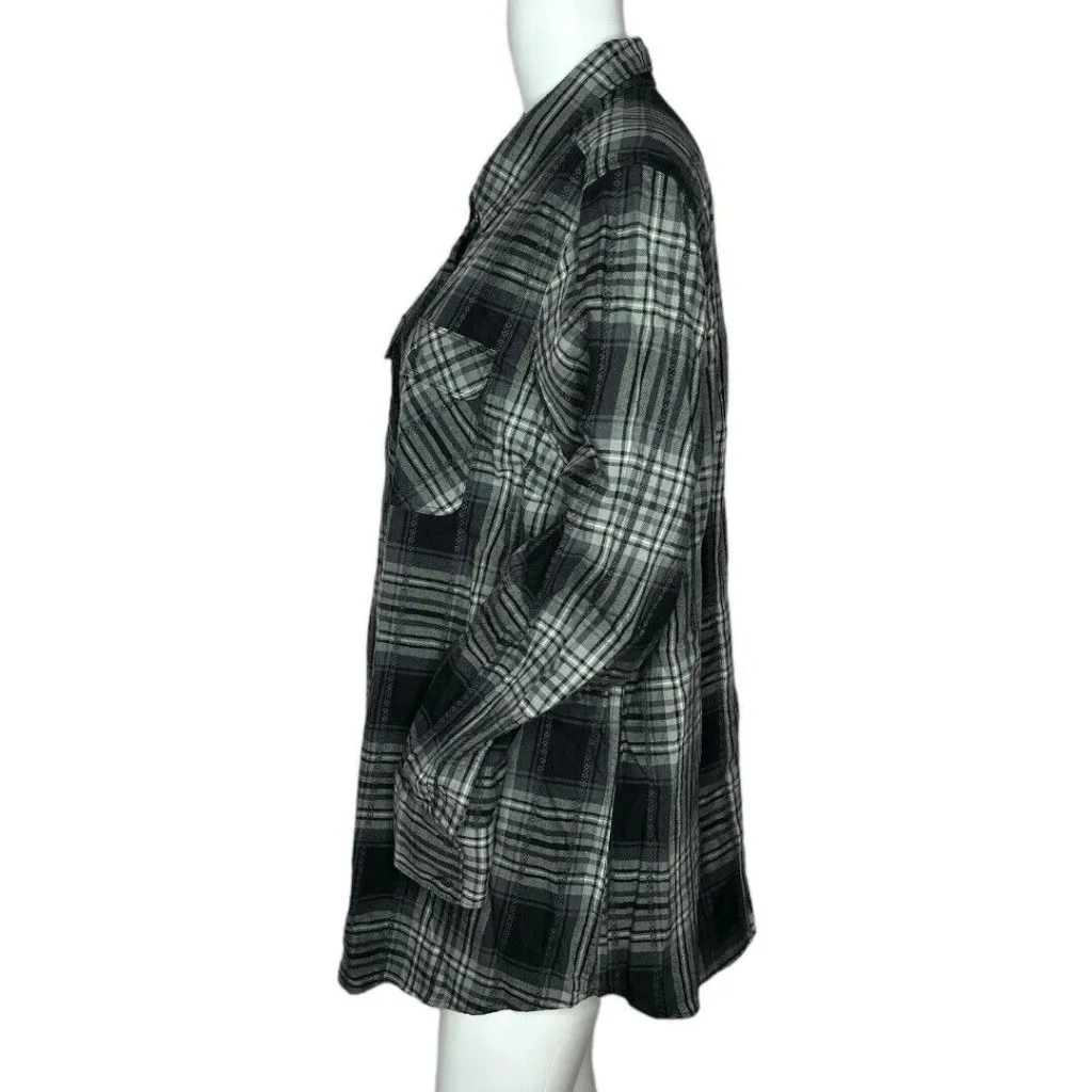 Eddie‎ Bauer Shirt Womens 2x Black Gray Plaid Long Sleeve Campcore Cabincore - Image 3