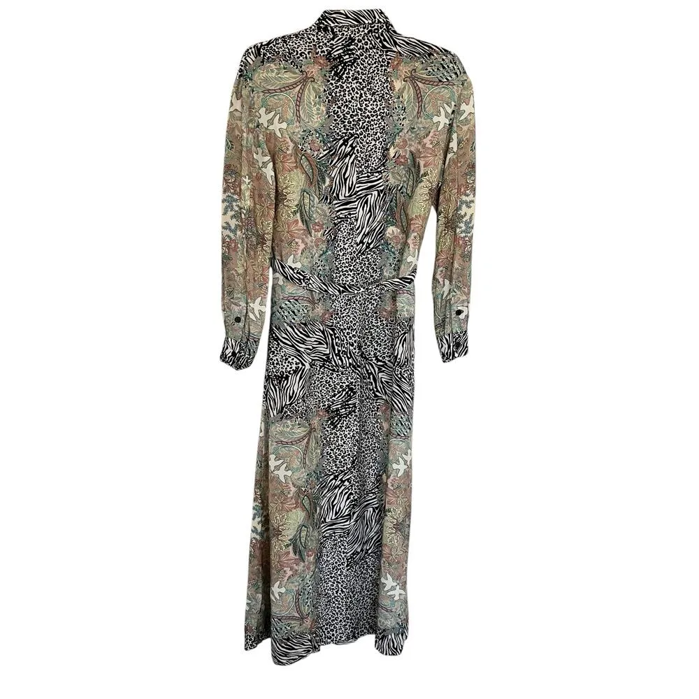 Pinko Chemisier Rosalina Floral Animal Print Long Sleeve Shirt Maxi Dress Size 4 Black - Image 6
