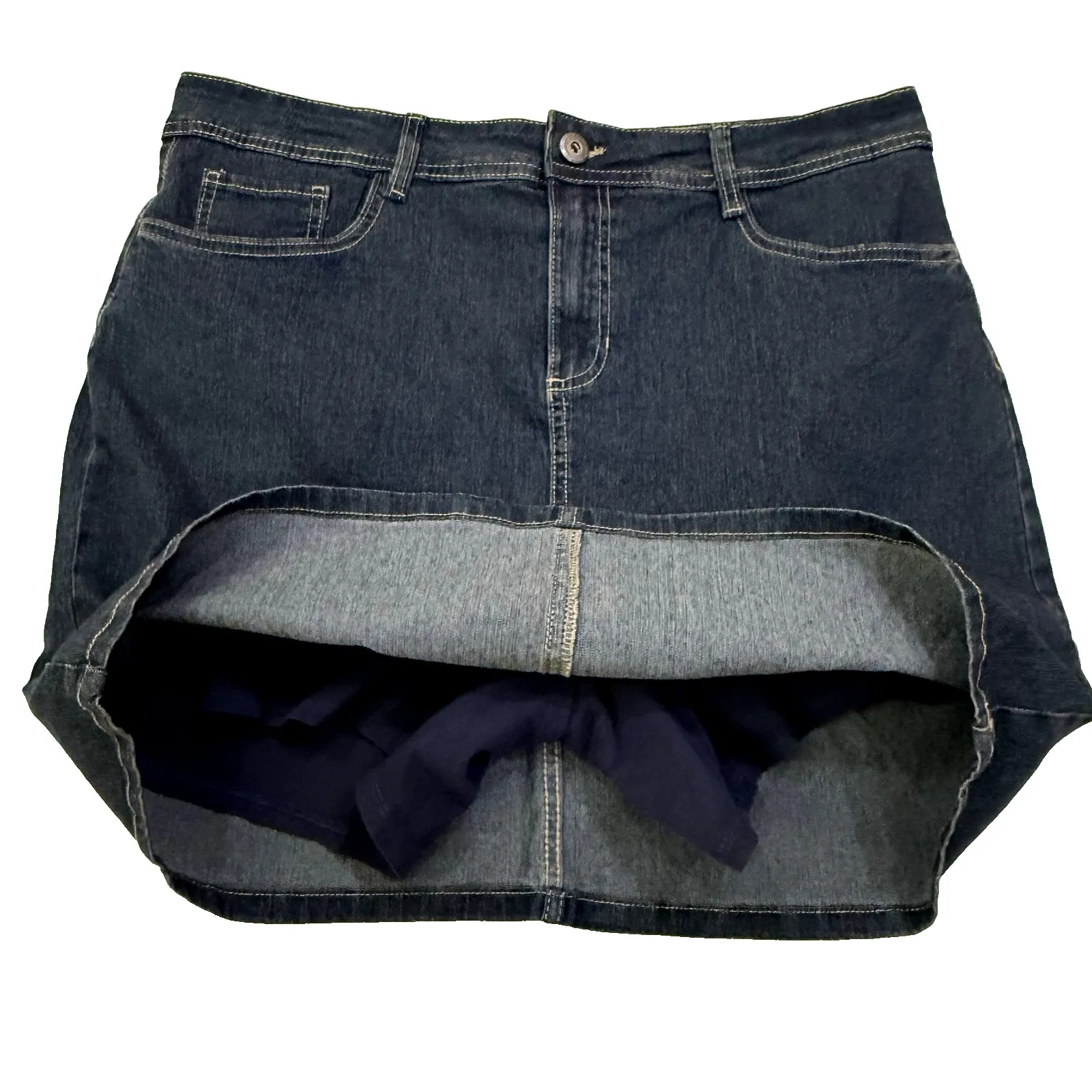 St Johns Bay Denim Jean Skort Skirt Women 14 L Blue Cotton Blend Built In Shorts - Image 2