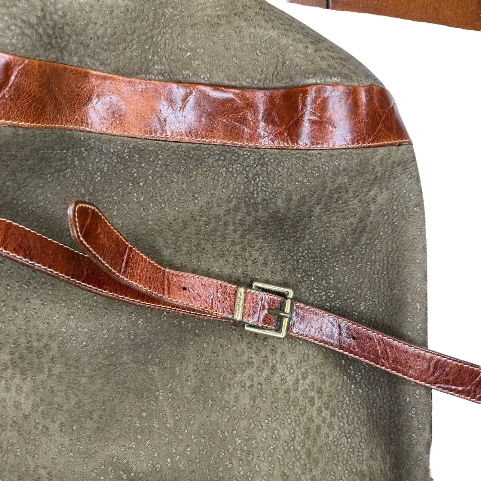 Furla Soft Italian Suede Large Hobo‎ Bag Brown Croc Embossed Leather Trim Buckle - Image 3