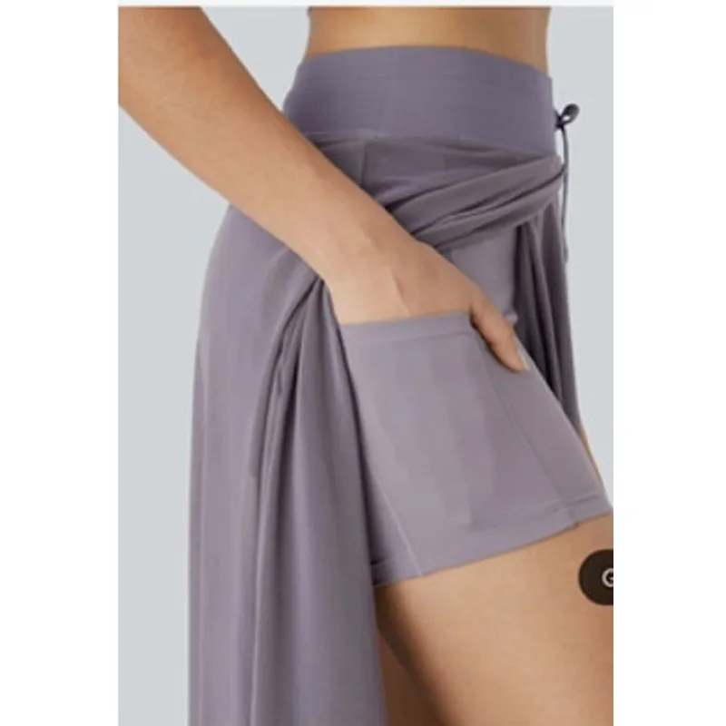 Halara NWT Mesh High Waisted Drawstring Midi Flare Skirt Large Stardust Mauve - Image 2