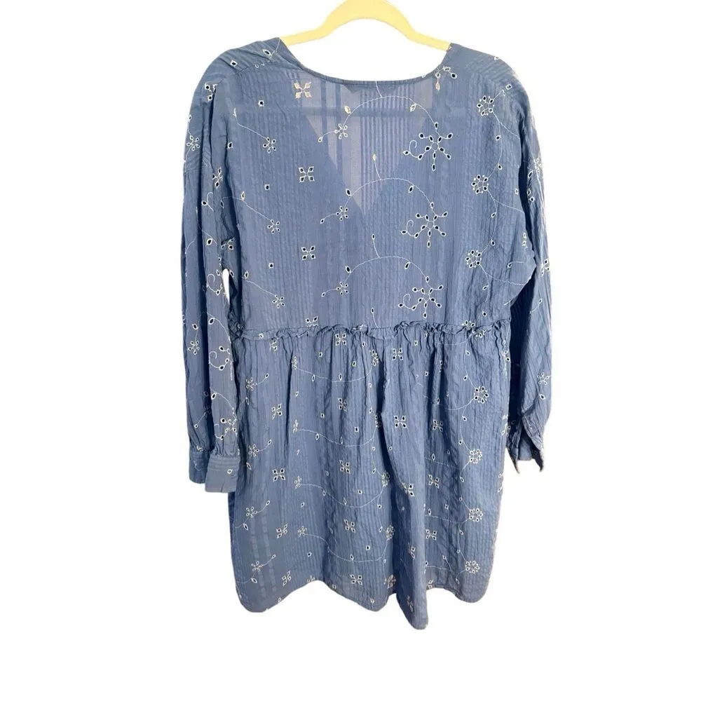 Zara Blue & White Short Embroidered Floral Tunic Flowy Dress Size S - Image 3
