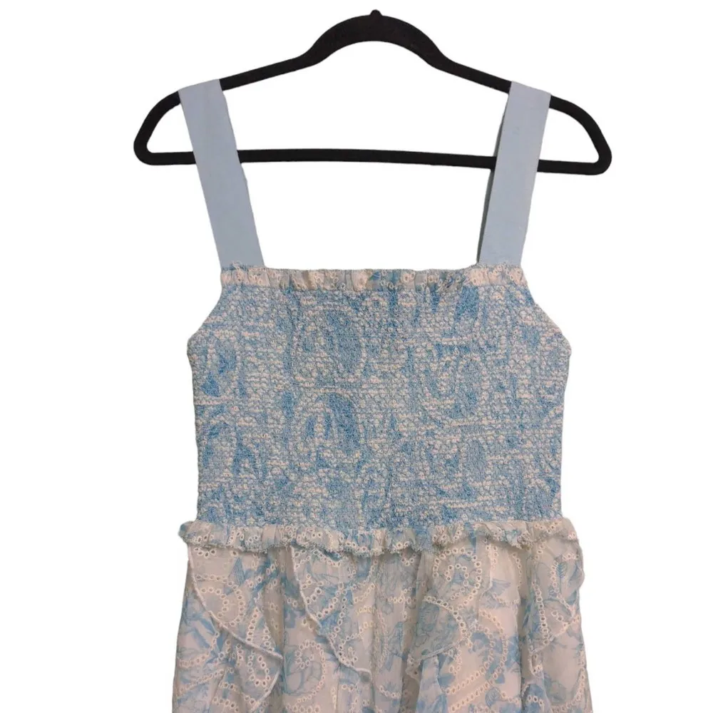 Alice + Olivia Jocelyn Smocked Mini Dress Sundress Blue Floral Sleeveless 6 New - Image 3