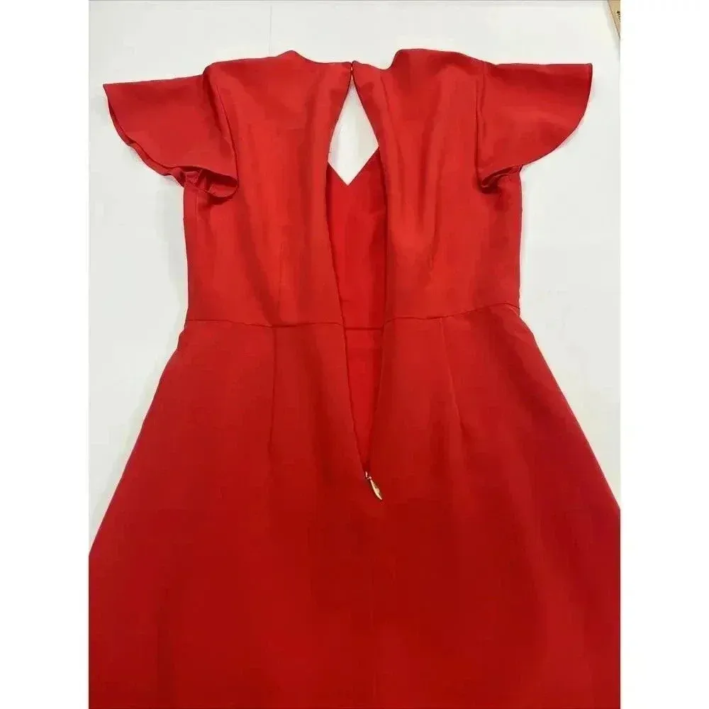 DRAPER JAMES Shift Faux Wrap Dress Womens Size 2 Red Flutter Sleeve Feminine - Image 16