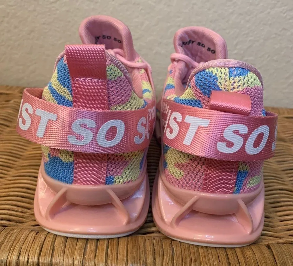NWOT Just So So Pink Multicolor Logo Athletic Running Shoes Size 41 - Image 7