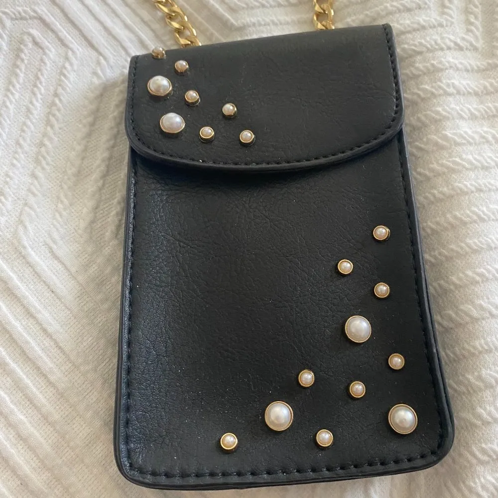 Black Crossbody Purse/Phone Holder Crossbody with Gold Chain - Image 2