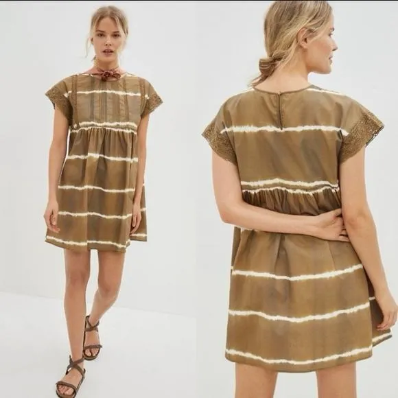 Anthropologie Corey Lynn Calter Green Brown White Tie Dye Tunic Dress Size XS - Image 2