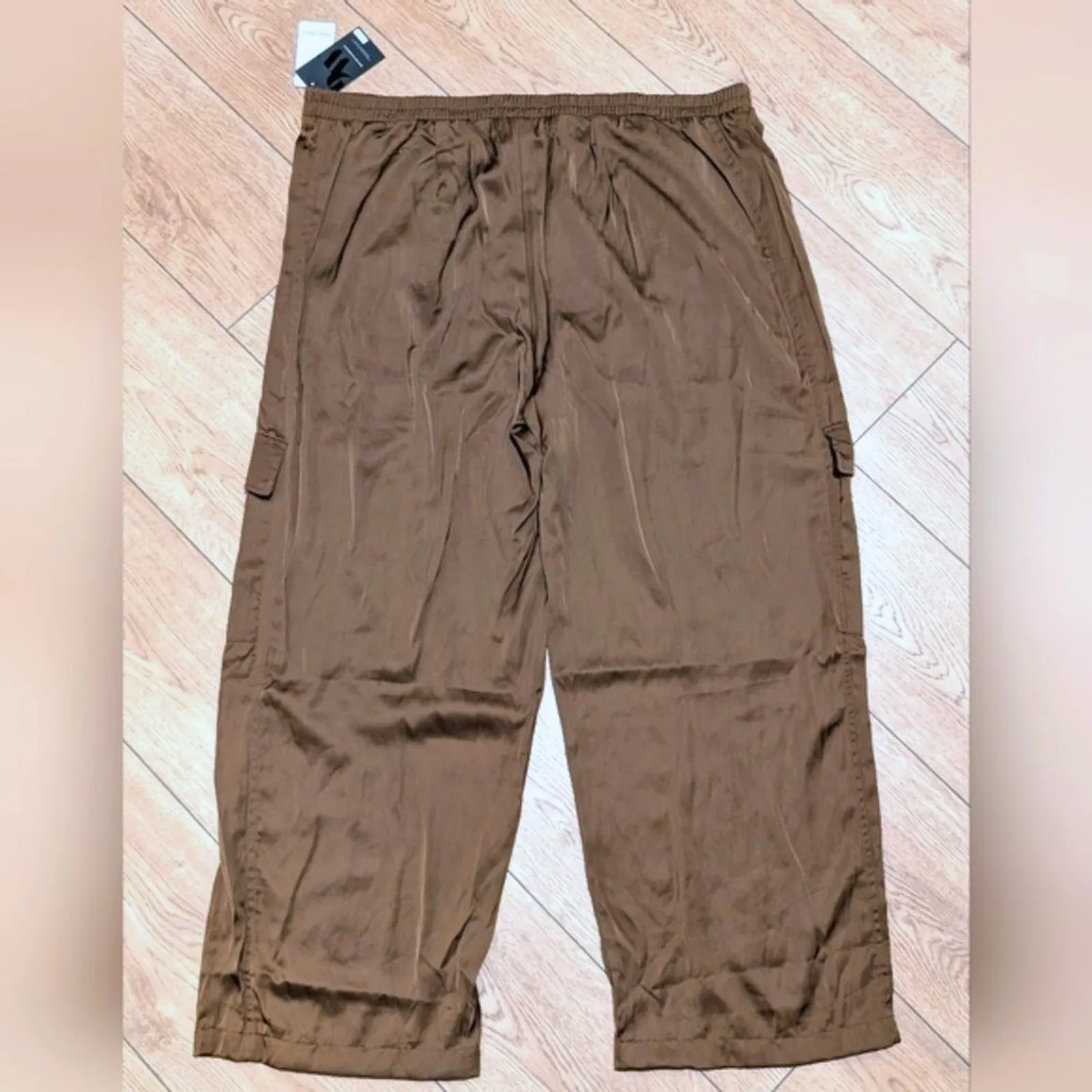 Nine West Pants Plus 3X Brown Satin Wide‎ Leg Trouser Dressy Cargo NEW NWT - Image 5