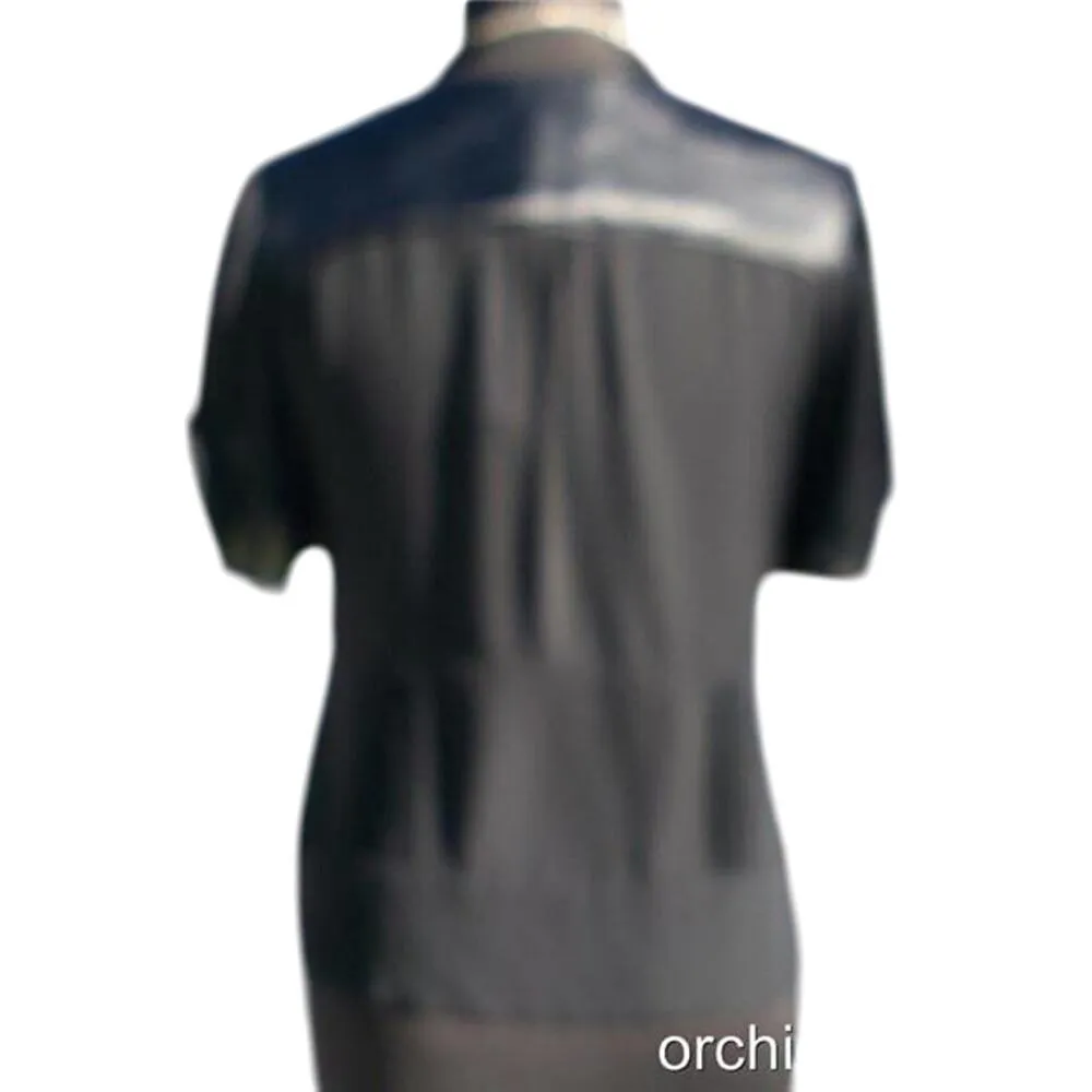 Cache Black Silk Ruched Front Button Self Tie Peek A Boo Sheer Top New $118 NWT - Image 3