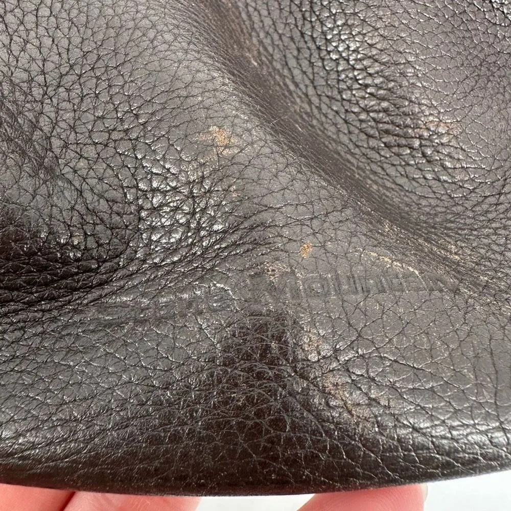 Stone‎ Mountain Dark Chocolate Brown Pebbled Leather Brass Grommet Bucket Bag - Image 9