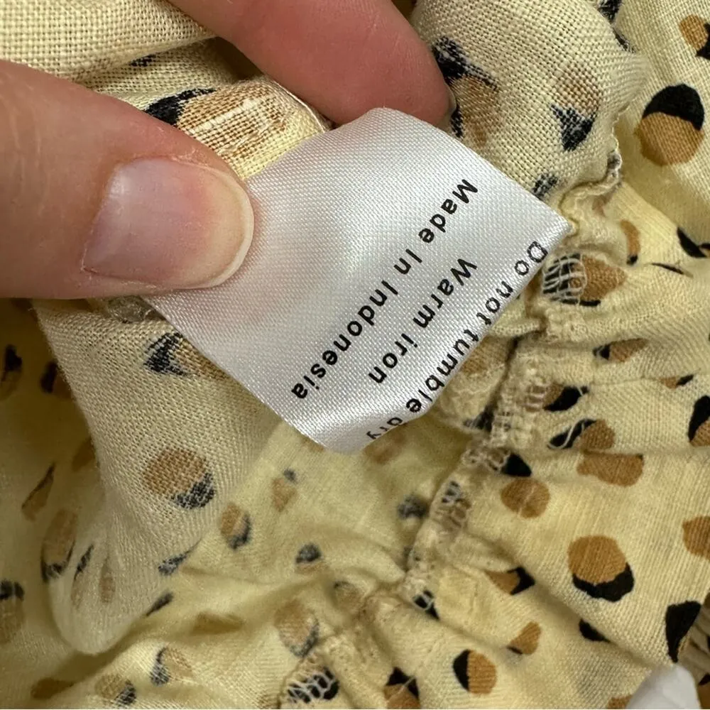 Kivari Tan Animal Print Linen Puff Sleeve Crop Top Womens M Blouse Short Square Size M - Image 6