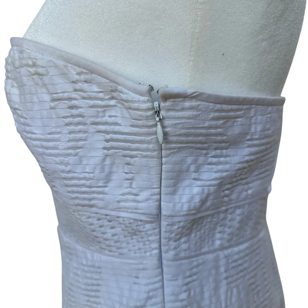 Tibi Strapless White Textured A-Line Dress - Size 6 - Image 4