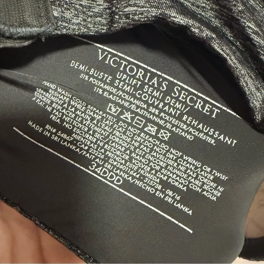 Victorias Secret Uplift Semi Demi Hook and Loop Close Bra Adjustable Space Gray‎ - Image 3