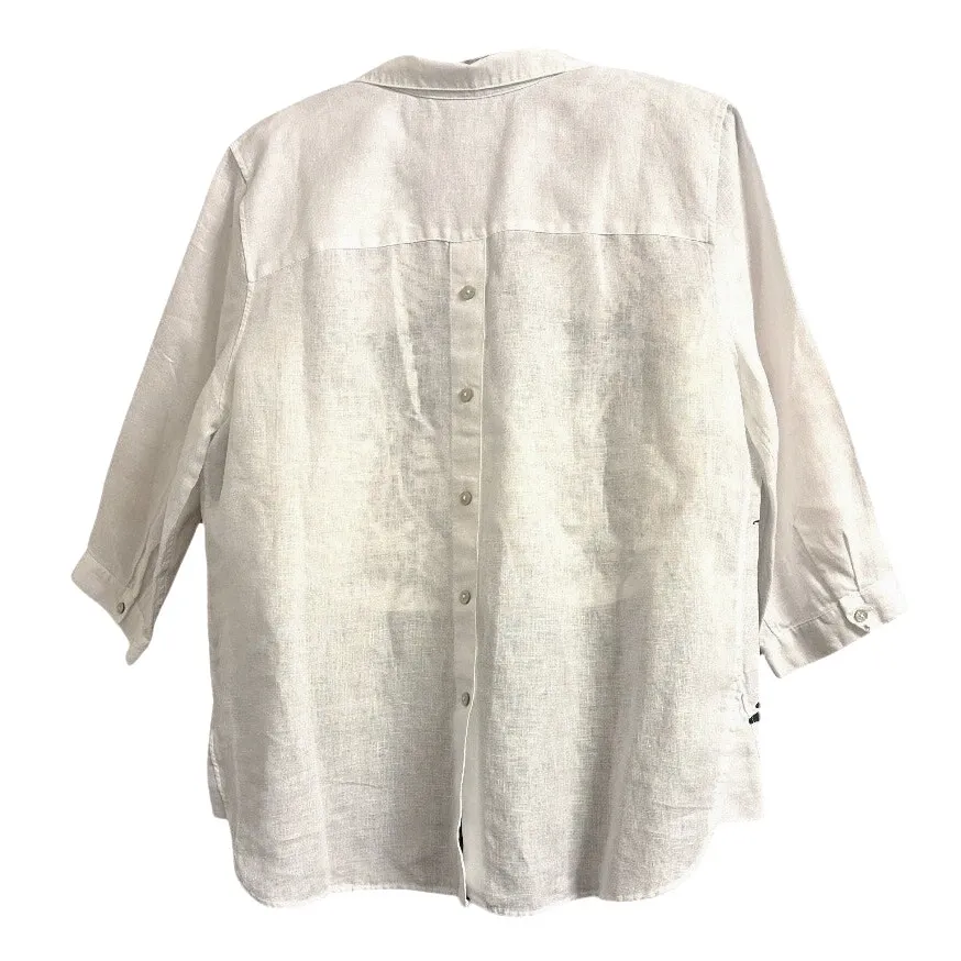 Chicos No Iron Linen Black Palms Button Back White Tunic size 12 - Image 3