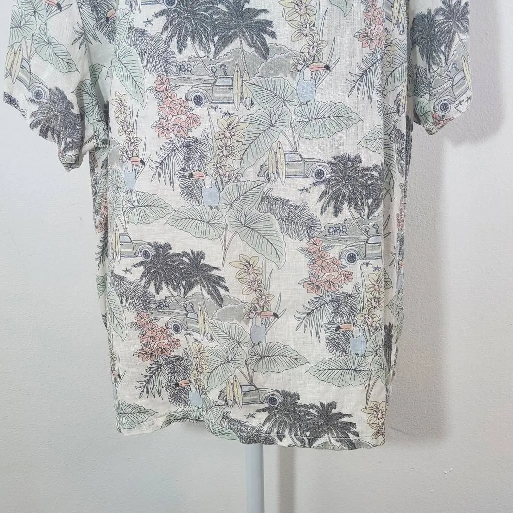 C&C California Short Sleeve Linen Hawaiian Print Top Size 1X Fun Linen Top - Image 3