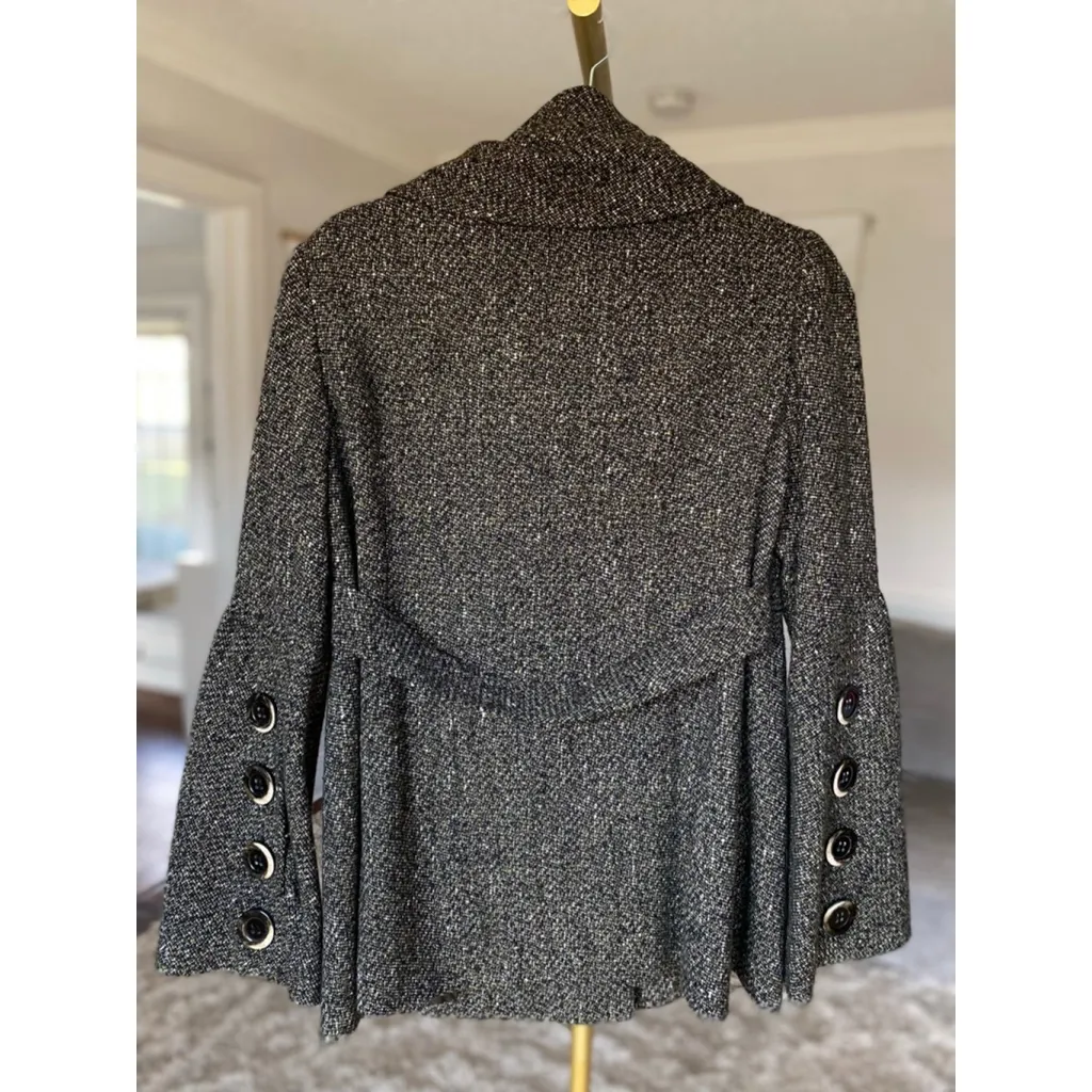 Eccoci Double Breasted Tweed Coat Wool Silk Angora 4 Classic Preppy Parisian Y2K Gray - Image 3