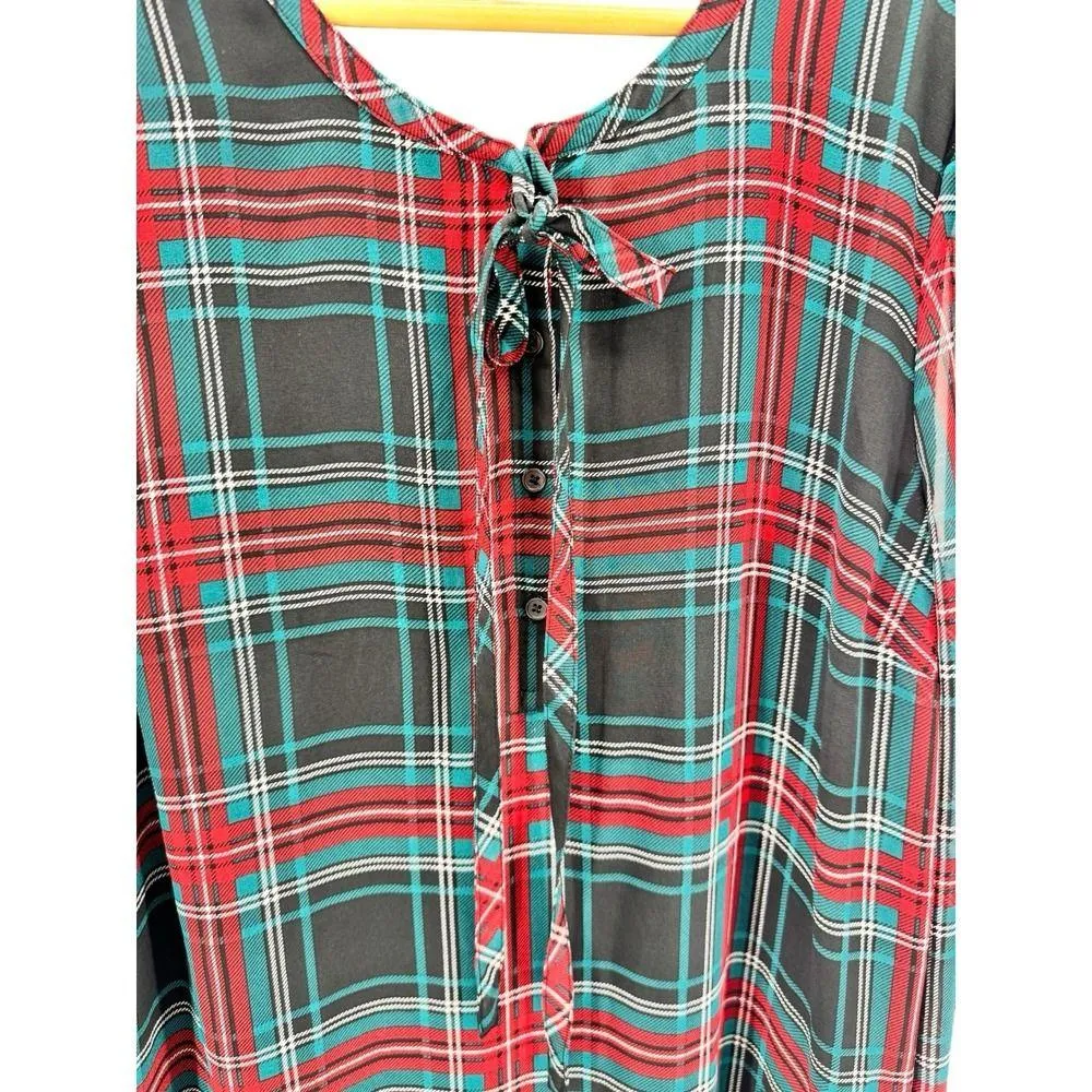 Draper James Plaid Tie Neck Ruffle Hem Dress Size Large Sheer Long Sleeve Preppy - Image 5