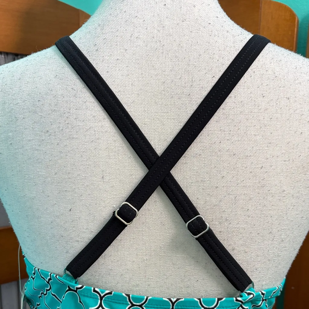 Beach Diva Teal Geometric Halter Tankini Top Blue Size 10 - Image 9