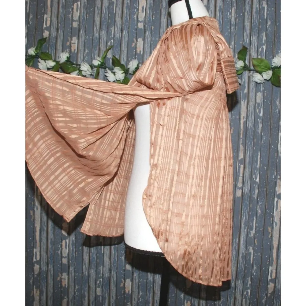 Express NWT Ladies Gold Blouse Size S Pleated LS Open Sides Sheer Button Up - Image 6