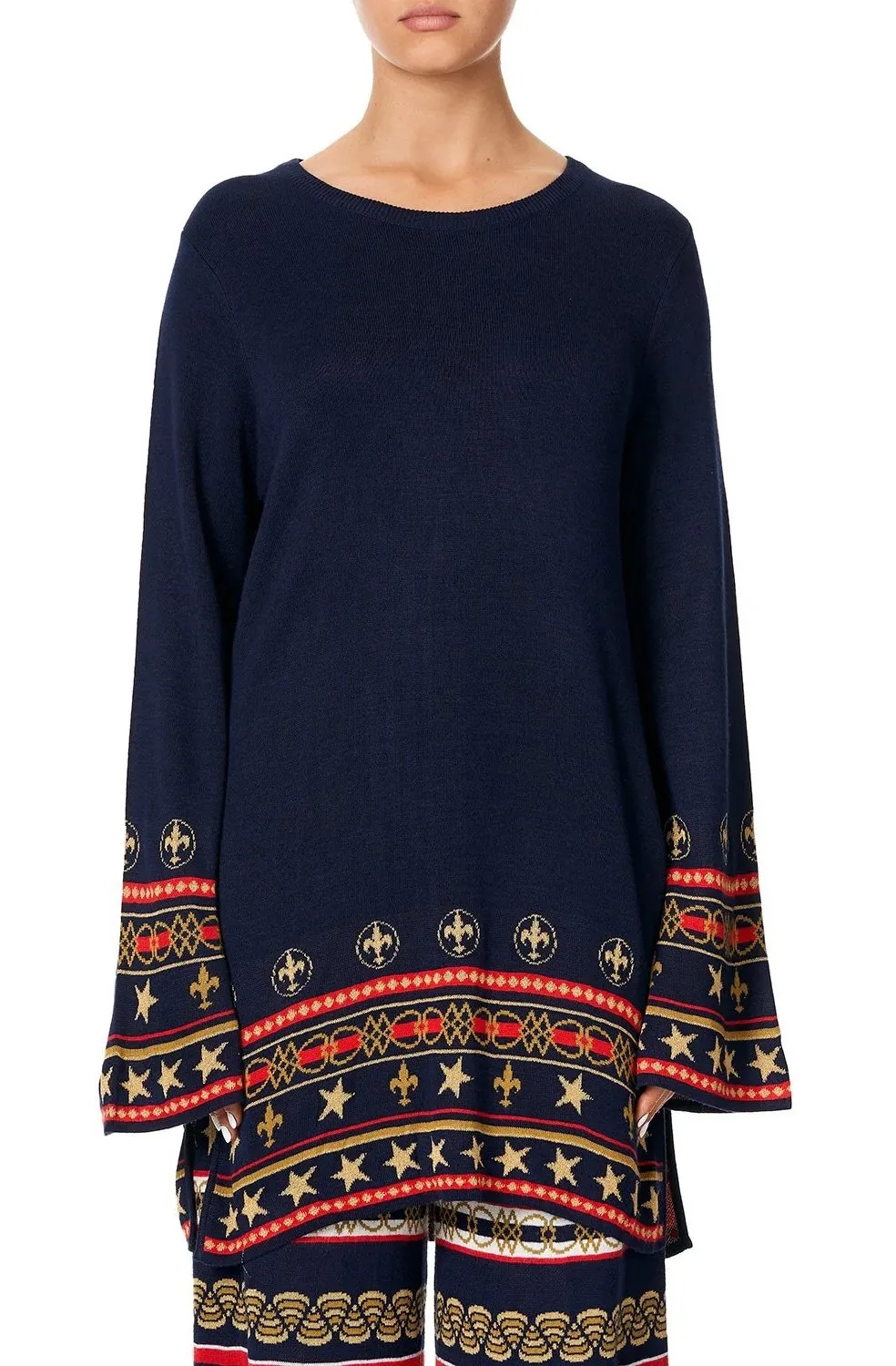 Camilla Jacquard Bamboo Knit Relaxed Tunic Sweater in Costume Party Size XS - Image 1