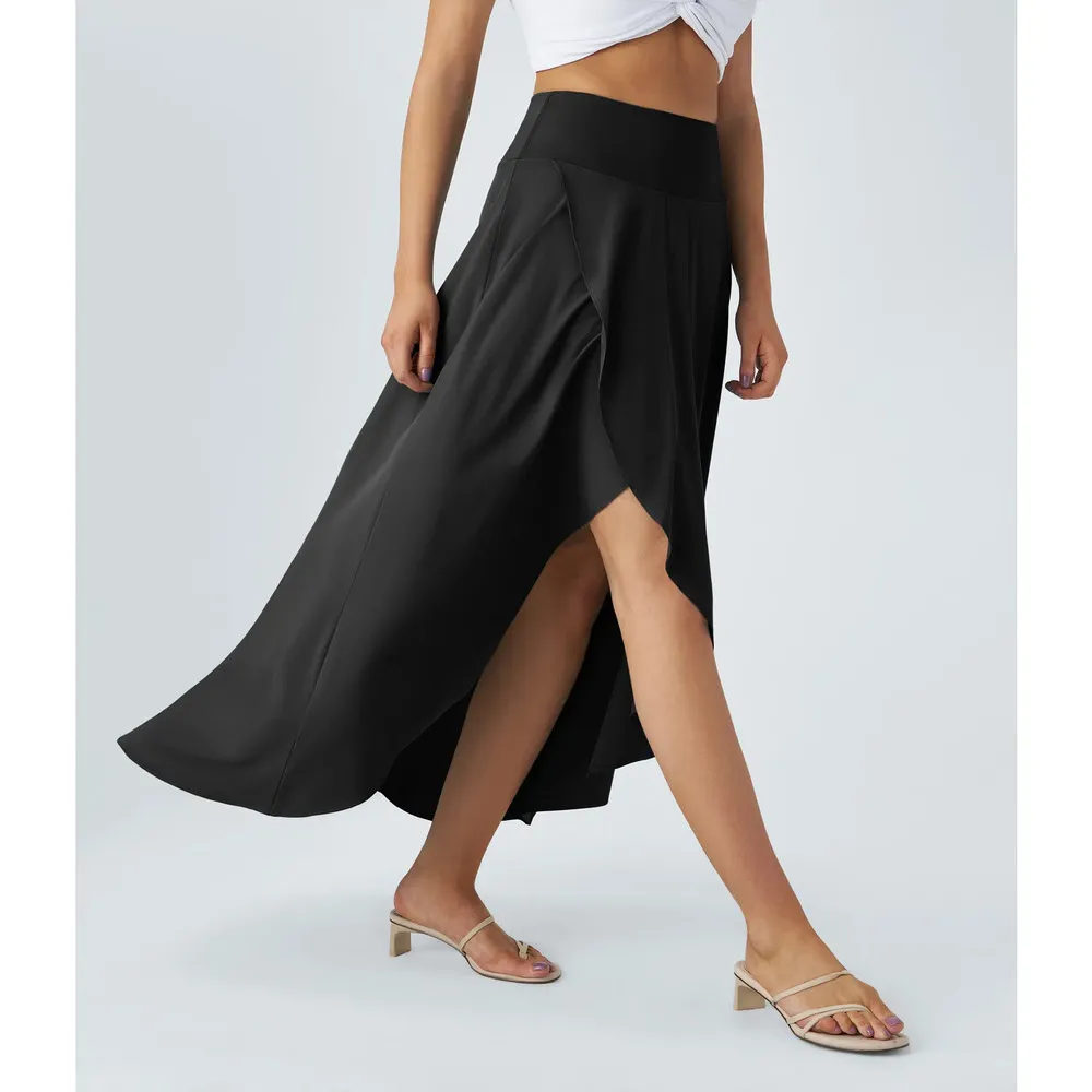 Halara Breezeful High Low Ruffle Flowy Quick Dry Casual Maxi Skirt Black L - Image 5