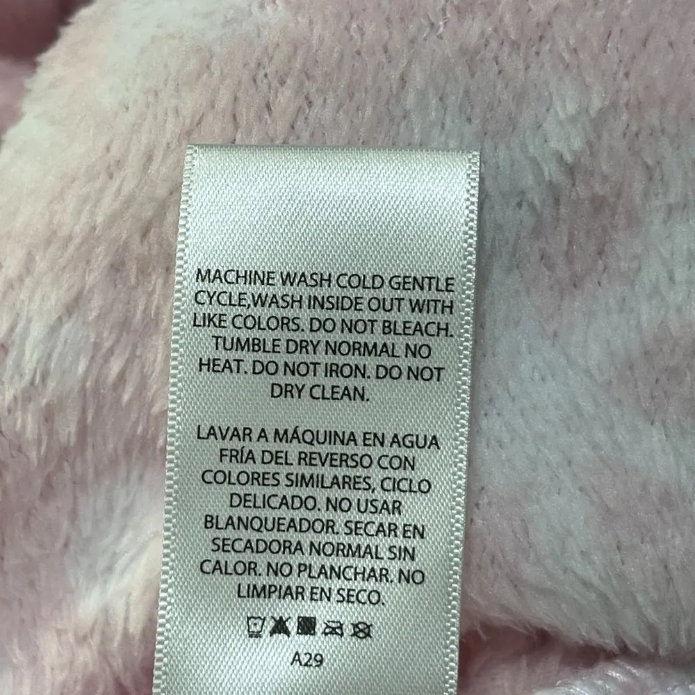 Holiday Time One-Piece Pajama Furry Hood Pink White Front Zipper Size M Medium - Image 8