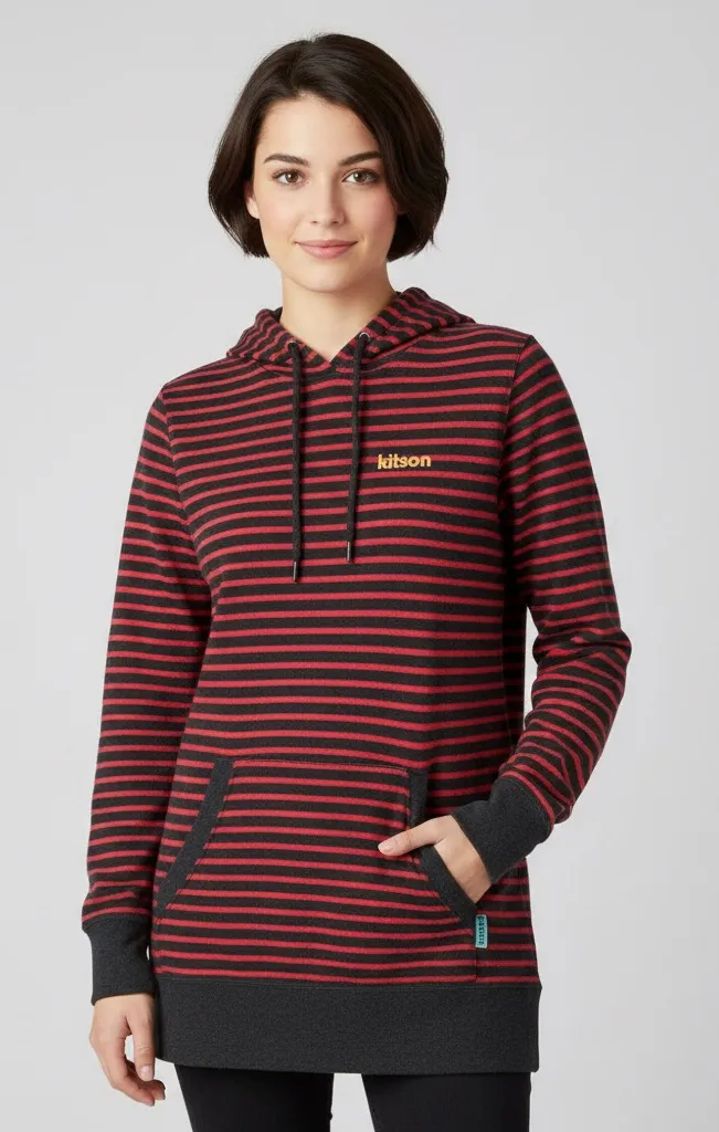 Kitson x UNIQLO Women's Striped Red and Black Hoodie Size M Size M - Image 1