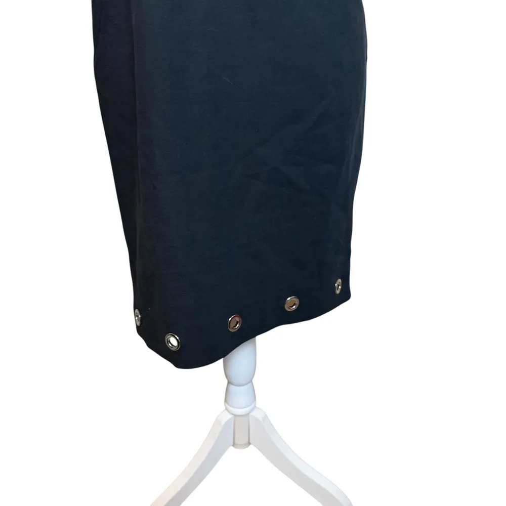 Belstaff Black Grommet Detail Short Sleeve Zip Henley Cocktail Dress Sz 38 US 10 - Image 3