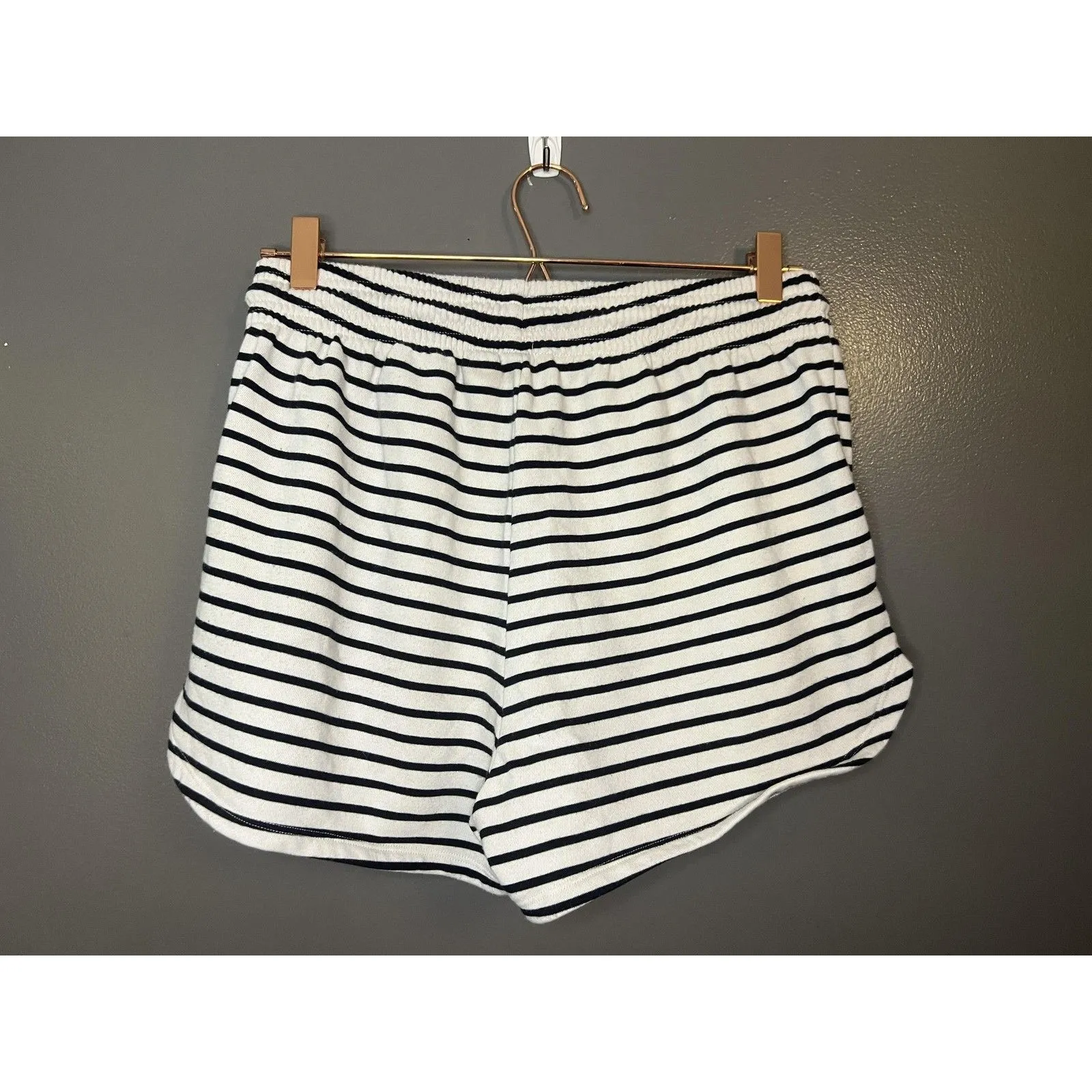H&M Shorts Womens Medium White Black Striped Terry Lounge Drawstring Casual - Image 2