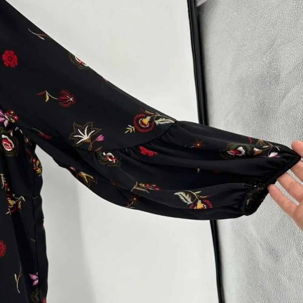 Old Navy Womens Floral Long Sleeve Velvet Trim Peasant Swing Dress Black Size XL - Image 7