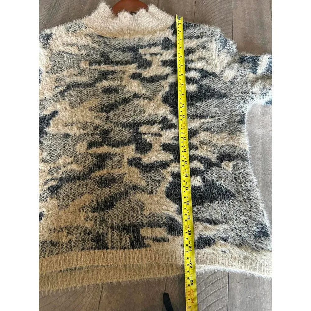 Fate DailyLook Cream Camo Mock Neck Long Sleeve Fuzzy Sweater Women’s Small​ Black - Image 9