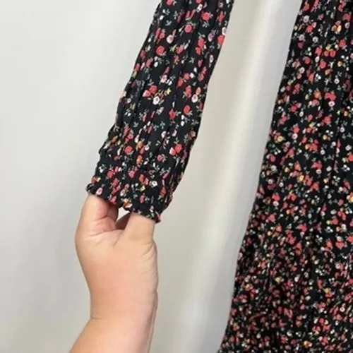 by‎ Timo Womens Summer Dress Small Long Sleeve Dark Floral Midi Ruffle Multi - Image 2