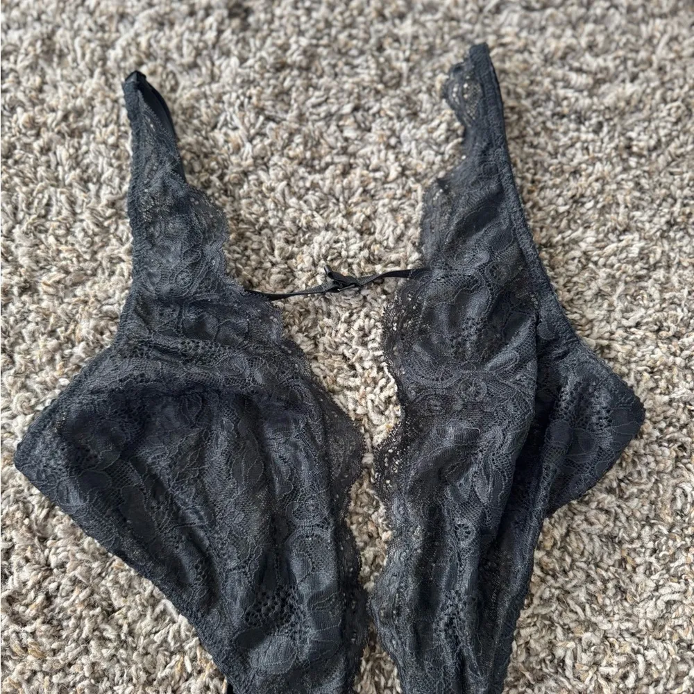 Victoria's Secret Sexy Black Lace Rhinestone Teddy Bodysuit Shine Strap Logo - Image 11