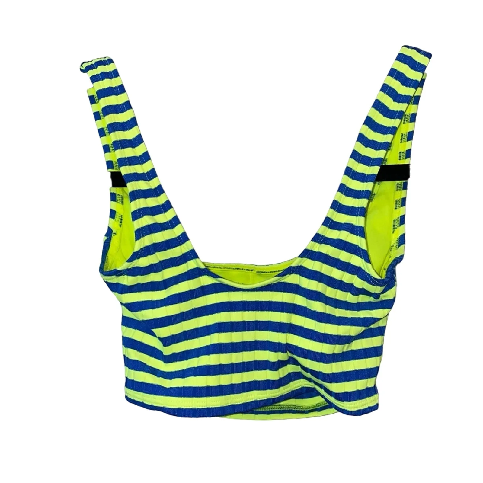 Xhilaration Neon Yellow & Blue Striped Cropped Tank Top - Image 3