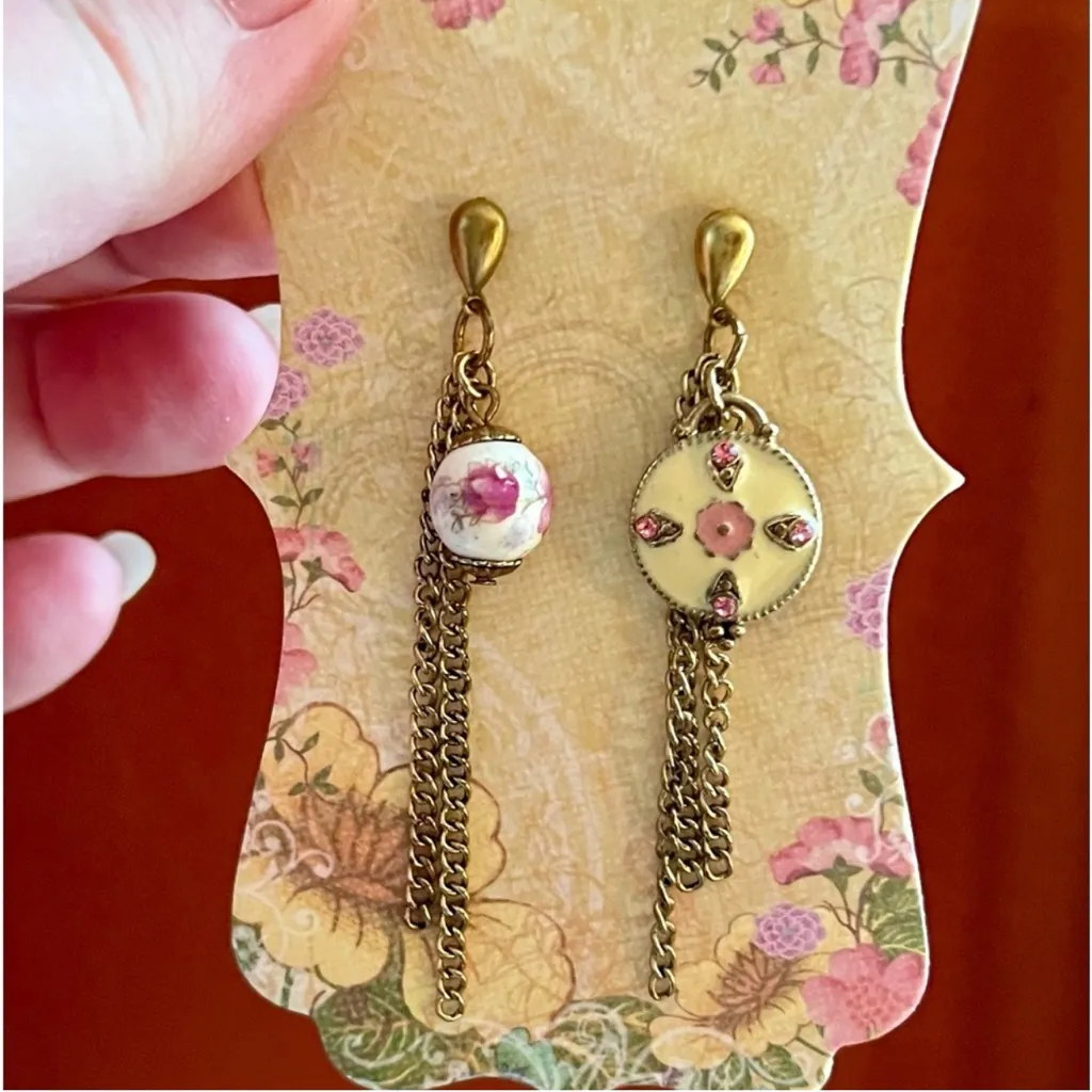 Gold and Pink Dangle Earrings Handmade - Image 4