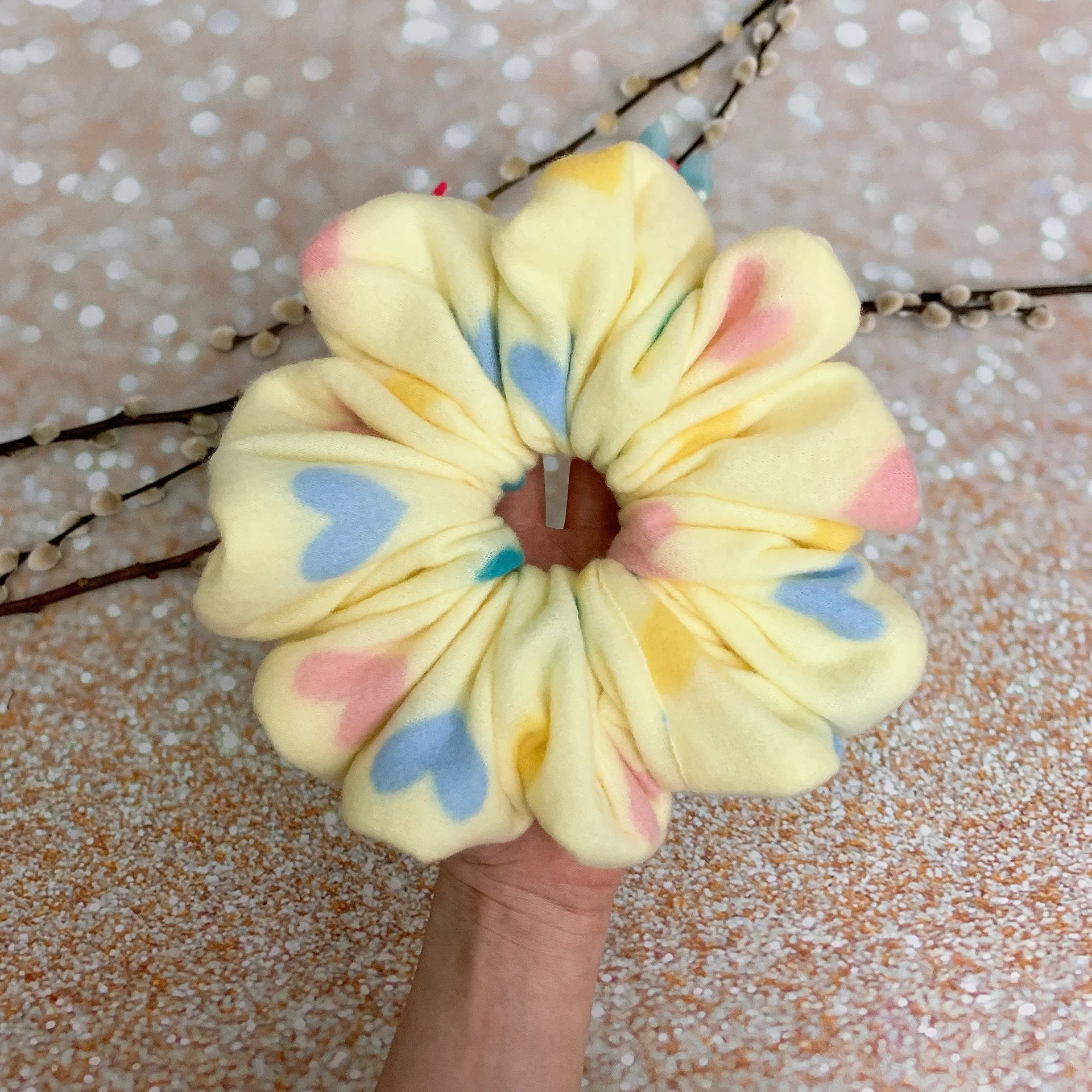 JUMBO scrunchie Yellow And Hearts Oversized Scrunchie Xxl Scrunchie - Image 3