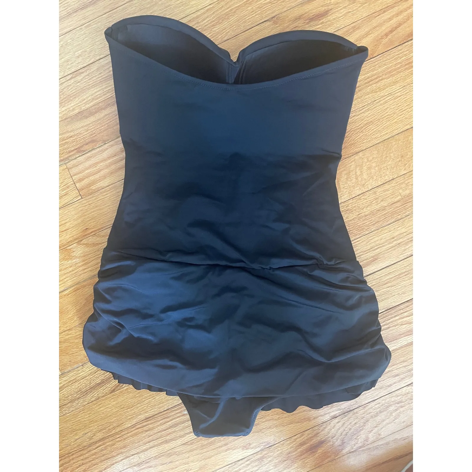 Dobreva Black Strapless‎ Ruffled Skirted One Piece Swimsuit US 12 XL - Image 9