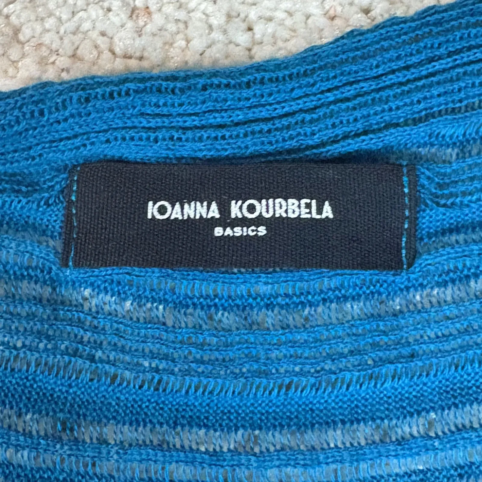 Ioanna Kourbela Blue Wrap Knit Top One Size Textured Cotton Made in Greece Size M - Image 3