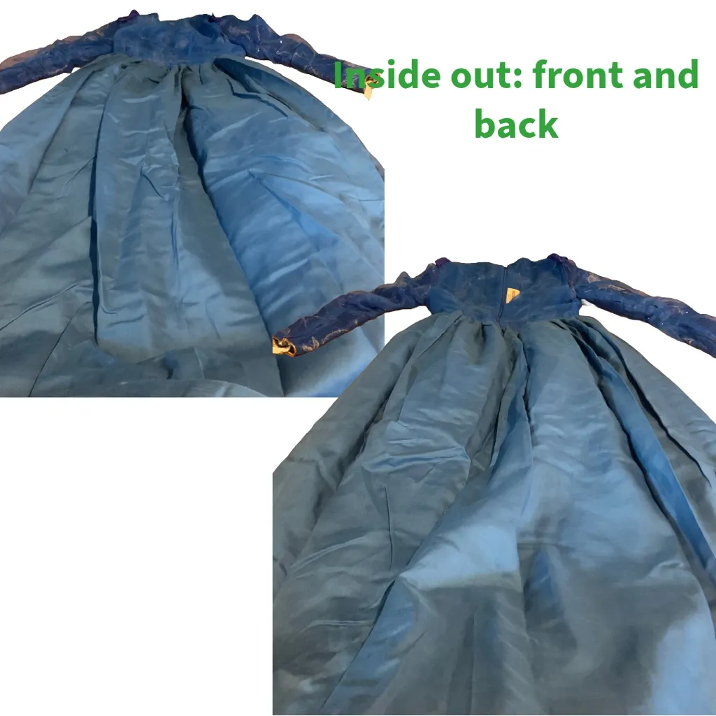 RICHILENE VINTAGE 1980'S BLUE, CREAM & GOLD SEQUIN & SATIN GOWN (S) Blue - Image 12