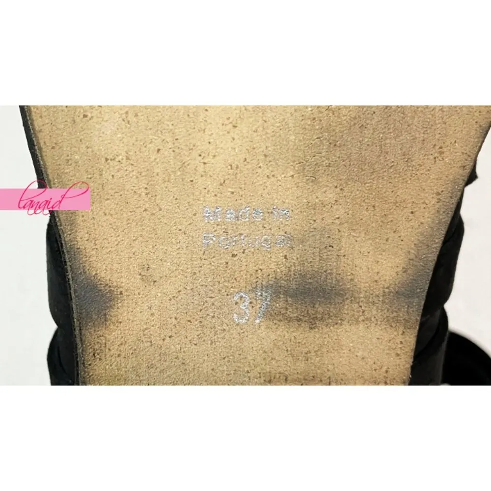 Hybrid Heel Boots Black Leather Destroyed Strappy Edgy Ankle Booties - Image 15