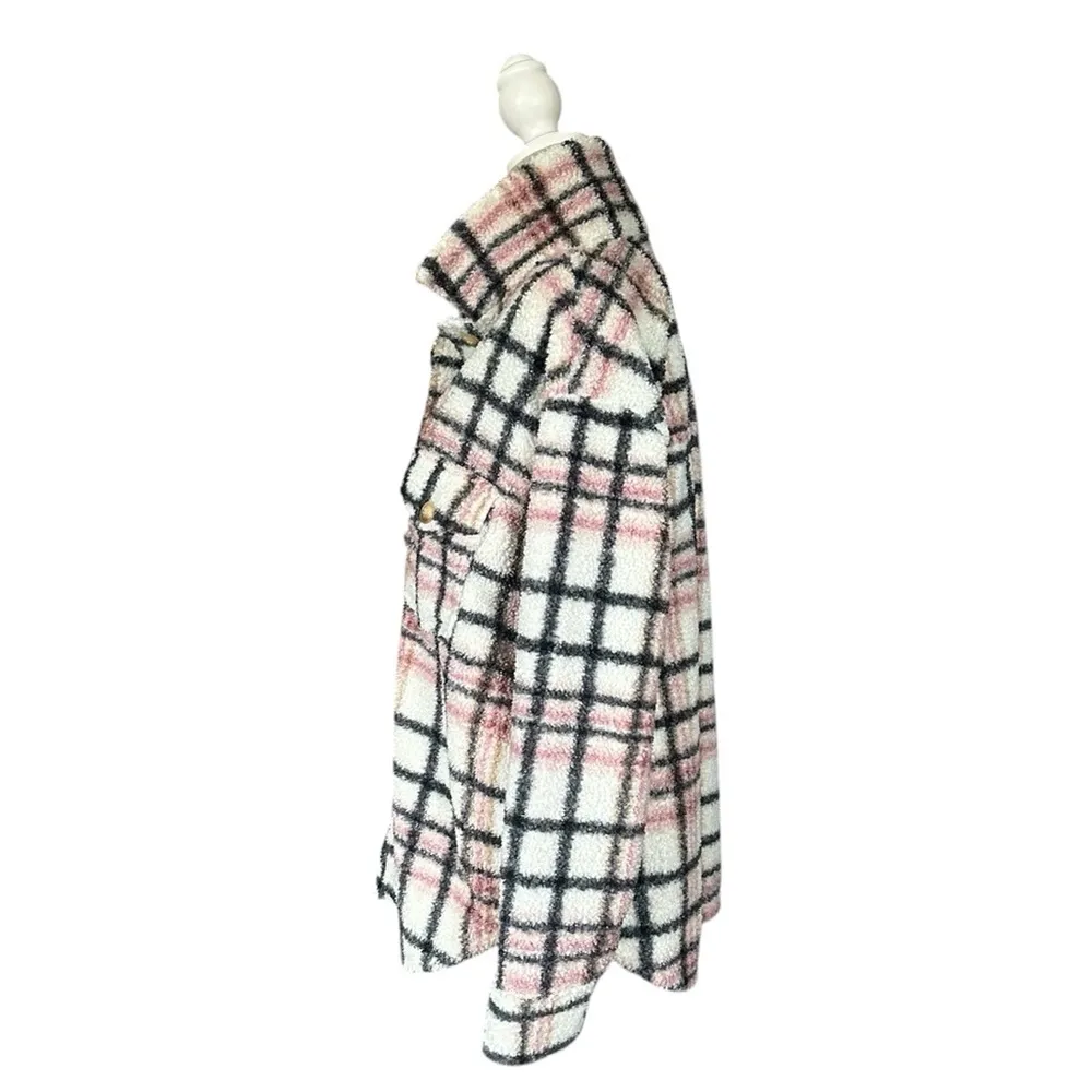 The Sweatshirt Project Plaid Fleece Button Up Pink & Black Shirt Jacket Sz Large - Image 3