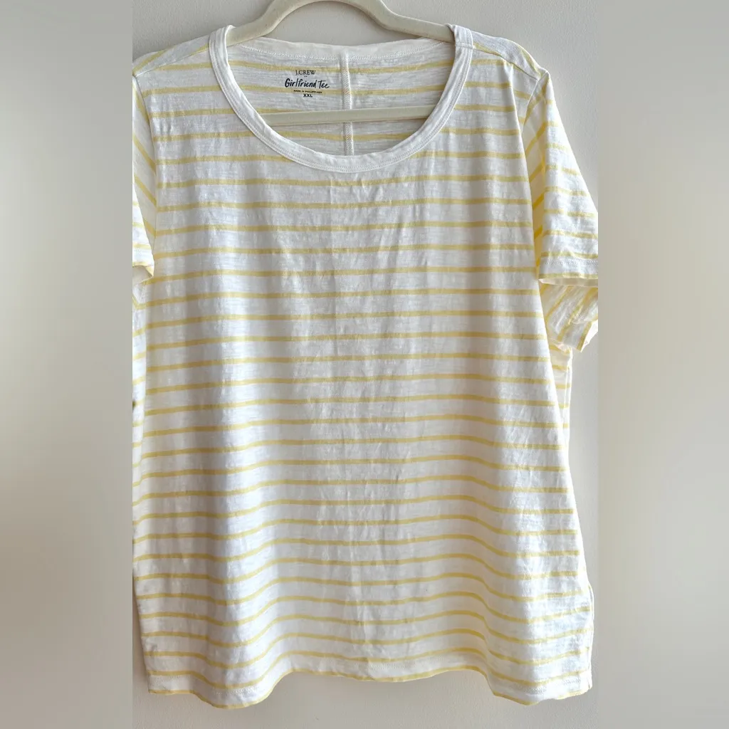 J. Crew Girlfriend Tee, Yellow and White Striped Short Sleeve Tee, Size XXL - Image 3