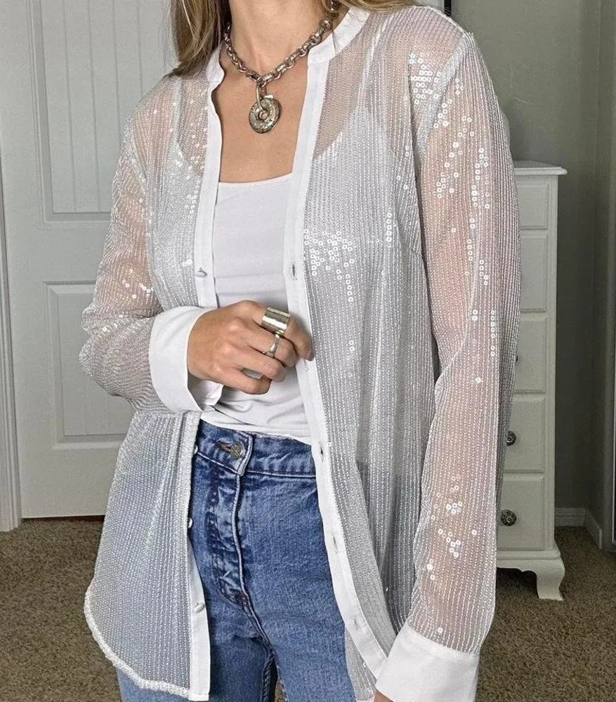 Gorgeous White sequin tank and cardigan 2 piece - Image 4