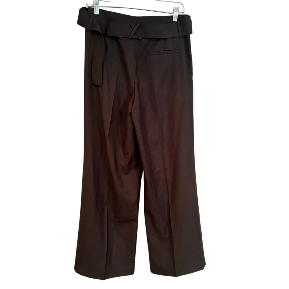 ZARA Wool High-Rise Wide Leg Belted Dress Pants Womens Small Charcoal Career NWT - Image 5