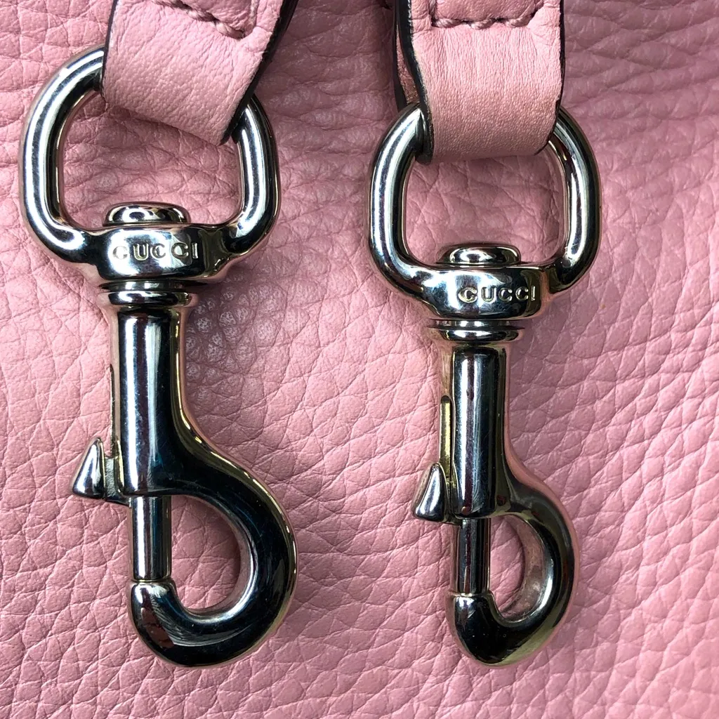 GUCCI Bamboo Turn-Lock Daily Hand Bag Pink Leather 2way Silver Hardware Auth - Image 5