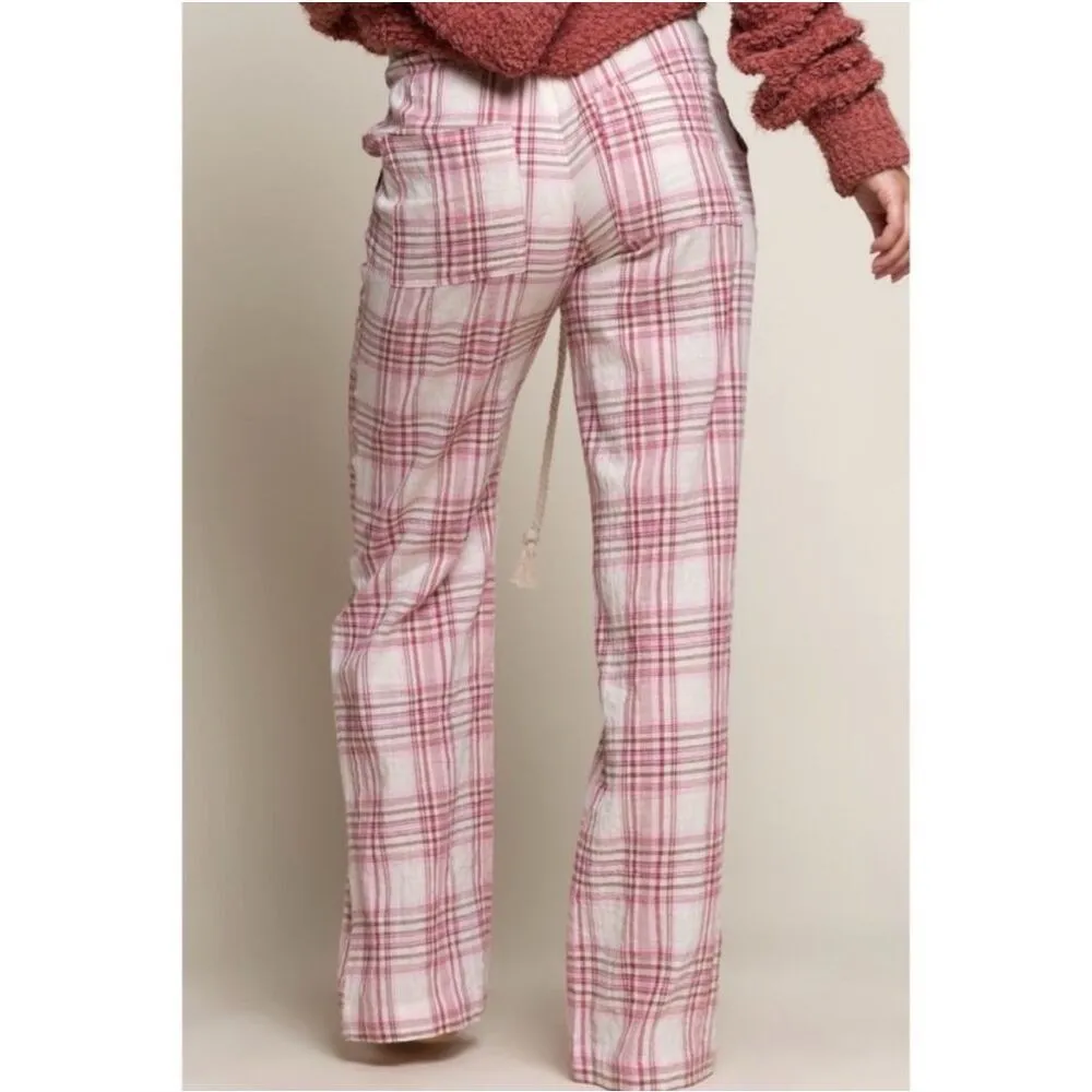POL ✨ Plaid Drawstring Cotton Lounge Sz Medium Pants✨ - Image 5